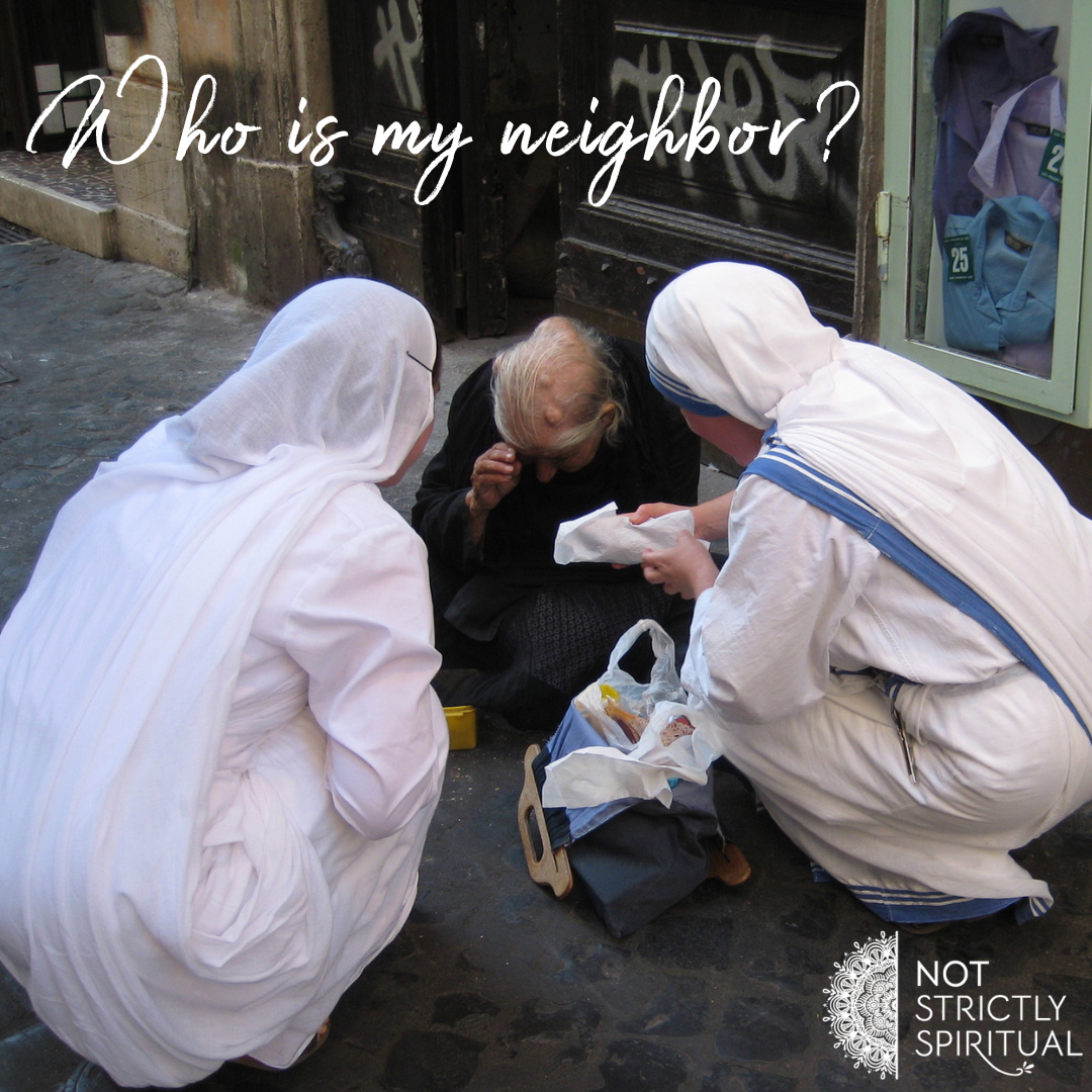 Street scene in Rome in 2010 of sisters helping a street person.